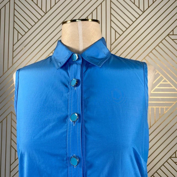 Adam Lippes Adam Plus Eve Shirt Dress Sleeveless Mini Button Tie Blue Size 6‎ - Picture 2 of 11